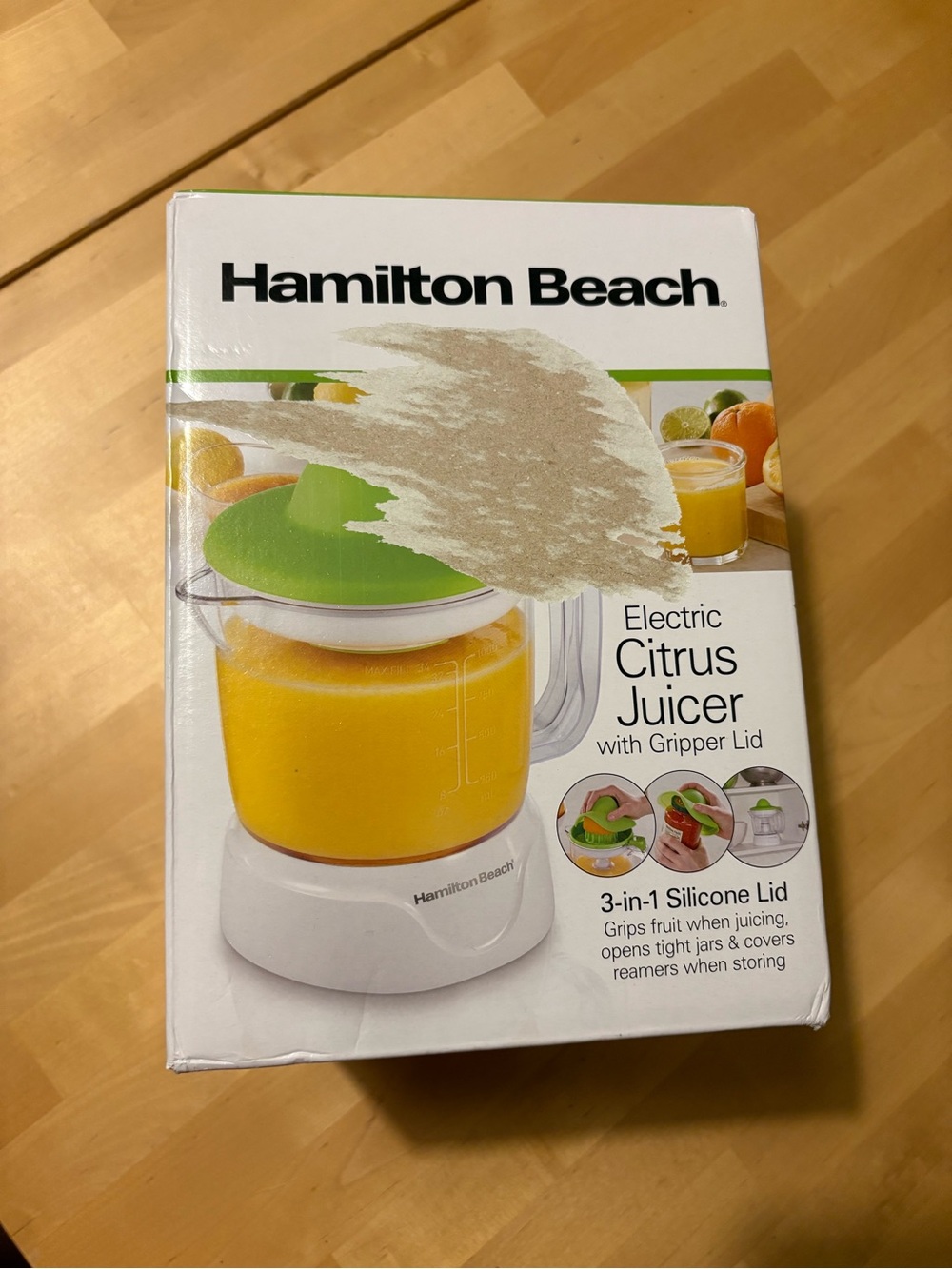 NEW Hamilton Beach Electric Citrus Juicer with Green Silicone Gripper Lid